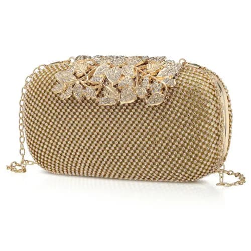 Vintage Glamour Gold Rhinestone Clutch - 1920s Crystal Handbag